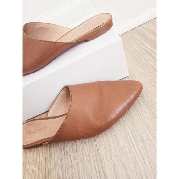 Madewell Remi Brown Mules 7 Slip On Pointed Toe Brown Leather Flats Shoes - Picture 2 of 9